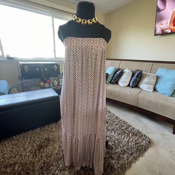 LOFT Maxi Dress Chevron Smocked Women’s Small Sleeveless Boho Casual Ruffle Work - Picture 3 of 13